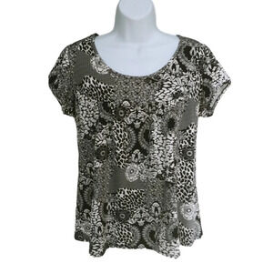 Clientele Babydoll Style Top  Black/White Floral M